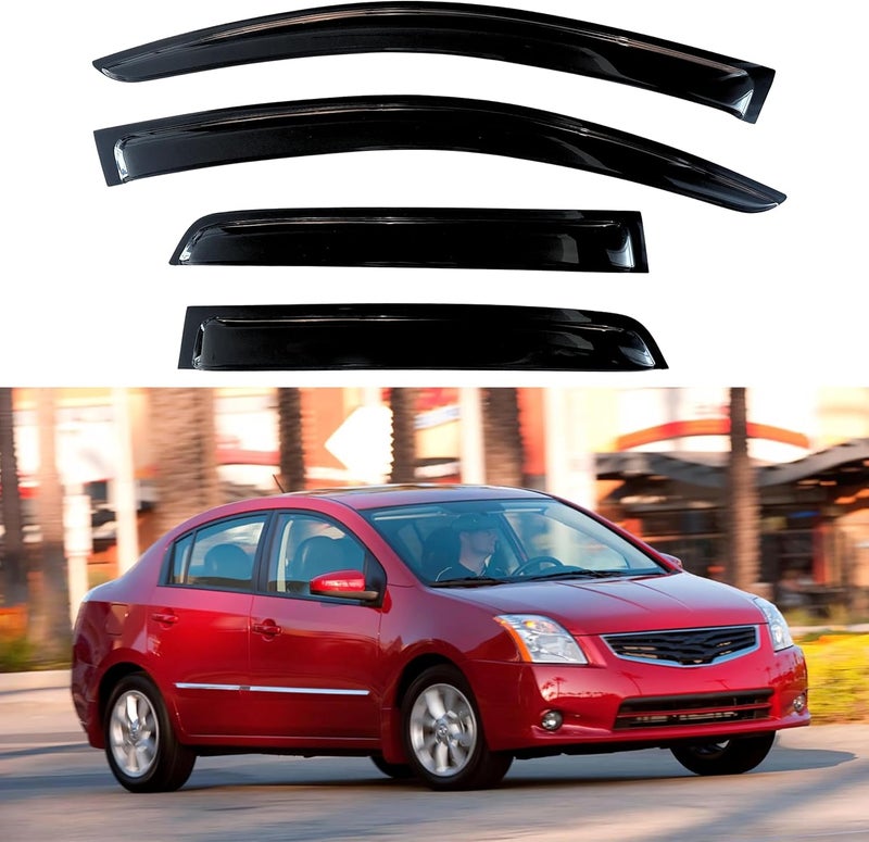 KPY Window Visor Compatible with Nissan Sentra 2007-2012, 4PC Rain Guard Side Window Vent Deflectors Tape-On Style, 2007 2008 2009 2010 2011 2012 - Image 1